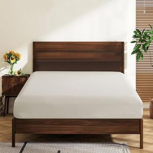 Tweepersoons hoeslaken van 100% Egyptisch katoen, draaddichtheid 600, 40,6 cm diepe zak, krimp- en vervagingsbestendig, gemakkelijk te onderhouden (tweepersoons, beige)