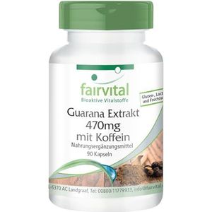 Fairvital | Guarana extract 470mg met cafeïne - 90 capsules - 3 maanden lang - kwaliteit getest en hoog gedoseerd - 100% veganistisch - Made in Germany