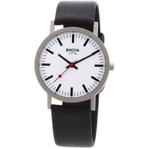 Boccia heren horloge leer 521-03, zwart/wit, Riemen.