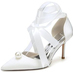 KYEGLO Satijnen Sandalen Met Gesloten Teen En Grote Parel, Damesschoenen Met Spitse Neus En Hoge Hakken, Ideaal Voor Bruiloften, Schoolfeesten En Bruiloftsfeesten,ivoor,36