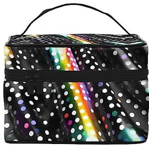Gouden witte vlinders zwarte print make-up tas,Draagbare cosmetische tas,Grote capaciteit reizen make-up case organizer, Glitter Rainbow Polka Dot Streep Zwart en Wit, Eén maat