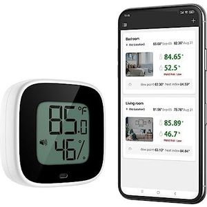 Draadloze Thermometer Hygrometer Mini Bluetooth 5.0 Vochtigheid Temperatuursensor Alert Ingebouwd(Black)