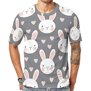 Bunny Face And Hearts T-shirt voor heren met korte mouwen en ronde hals, casual T-shirt, tops, 6XL