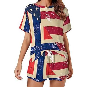 Amerikaanse en Noorwegen retro vlag mode 2 stuks dames pyjama sets korte mouw nachtkleding zachte loungewear stijl-18