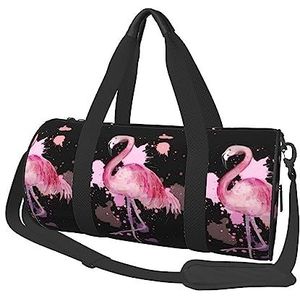 Boho Flamingo Florals ronde sporttas grote capaciteit reizen plunjezak, duurzame ronde reizen sport tassen, zwart, één maat, Zwart, Eén maat