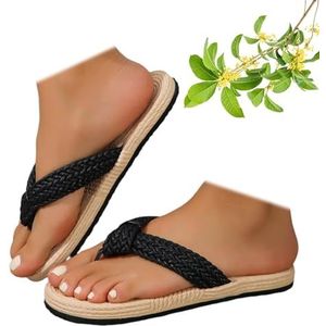 Xytraiihw Zomerslippers voor dames, casual platte sandalen retro bohemian slippers grote maten sandalen met clipneus strandschoenen voor bruiloften gala's en feestjes,zwart,36 EU