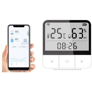 Huisbeveiligingssysteem, Tuya Temperatuur- en vochtigheidssensor Indoor Hygrometer Thermometer met LCD-scherm Ondersteuningsassistent
