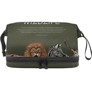 Grote capaciteit reizen cosmetische tas,Wilde dieren-01, make-up tas,Waterdichte make-up tas organisator, Meerkleurig, 27x15x14 cm/10.6x5.9x5.5 in