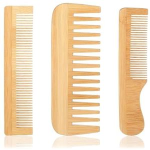 Sunkangkang 3 stuks bamboe haarkam, houten kam voor vrouwen mannen, antistatische natuurlijke bamboe kam