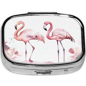 Roze Flamingo's Pillendoos Metalen Pil Organizer Case Draagbare Pillendoos voor Pocket of Portemonnee Decoratieve Geneeskunde Organizer Vitamine Container
