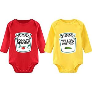 culbutomind baby tweelingen body jongen meisjes rompers Yummz Tomato, patroon, kleur rood geel, leuk baby, grappig cadeau, geboorte babykleding, rood, geel lang., 6-9 Maanden