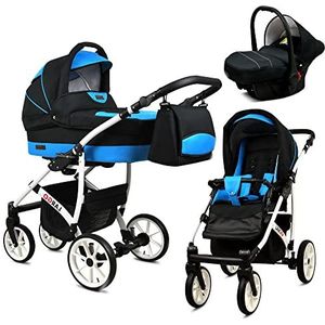 Lux4kids Black Aqua 01 Kinderwagenset, eenvoudige bediening, inklapbaar, lekvrij, GoLux White