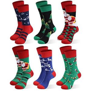 Kerstmis Sokken voor Mannen, 6-Pack Mens Kerstsokken, Kerstmis Crew Sokken EU Maat 37-46