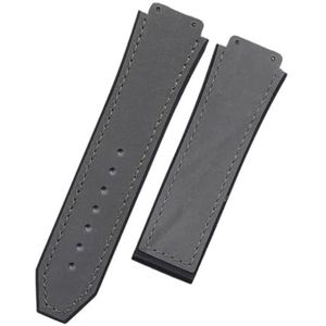 CBLDF 25mm * 19mm Kwaliteit Horloge Band Rubber Lederen Band Vervanging Compatibel Met Hublot Horlogeband 22mm Vouwsluiting accessoires (Color : Dark Grey, Size : Silver Buckle)