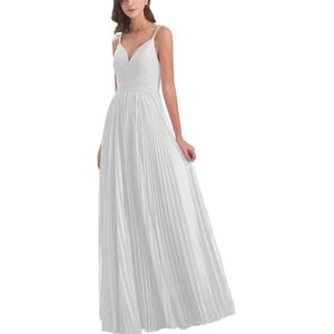 Dames spaghettibandjes chiffon bruidsmeisjes jurken lange formele jurken en avondjurken, Wit, 54 grote maten