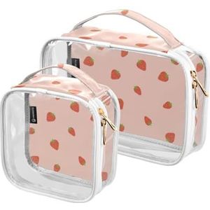 GuoChe Transparante kleine cosmetische tas draagbare doorzichtige plastic reistas voor vrouwen reizen toilettas 2pack Vector Aardbeien Roze