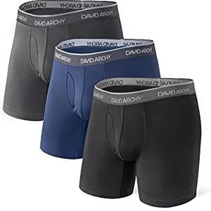 DAVID ARCHY Herenboxers, herenslips, herenondergoed, bamboe herenboxershorts, ultrazacht en ademend, multipack, Zwart + Donkergrijs + Marineblauw, L