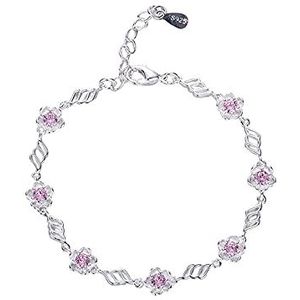 Fancy Link Armband, Sterling zilveren armband for dames, dames 925 sterling zilveren armband mode roze bloem armband dames klassieke sterling zilveren sieraden