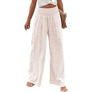 QLXDSD Linnen broek dames zomer lange wijde pijpen zomerbroek hoge taille comfortabele luchtige linnen vrijetijdsbroek lichte elegante losse slip-on broek stoffen broek palazzo broek