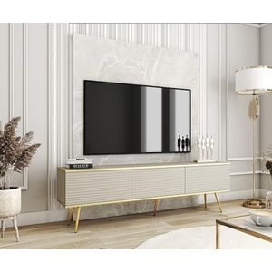 3E 3xE living.com TV-kast met lamellen in beige kleur met gouden poten D: L: 175 cm, H: cm, D: 32 cm