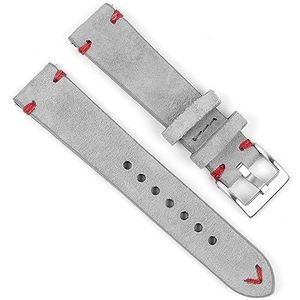 LQXHZ 20 Mm Vintage Zachte Suède Lederen Horlogeband Handgemaakte Gestikte Lederen Armband Horlogeband Snelsluiting Grijze Horlogeband(Color:Gray-Red Line)