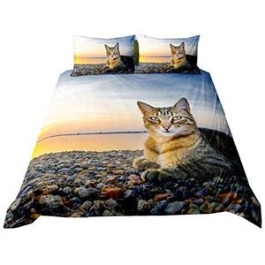 3D Animal Cat Kitten Beddengoed Sets 1/2 Persoon Meisjes Jongens Zachte Microfiber Dekbedovertrek Met Rits Herfst Winter Trooster Beschermt Covers Blauw Grijs Bruin Quilt Kussensloop (Kleur 4.240 x 220 cm)