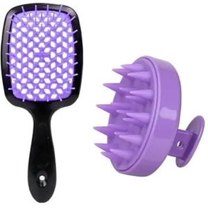 1/2 stuks set Hoofdhuid Massage Kam Holle Kam Shampoo Massage Borstel for Bad Haar Wassen Spray Fles(2pcs set Purpleblack)