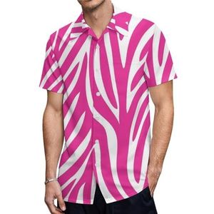 Roze Zebraprint Heren Korte Mouw Shirts Casual Button-down Tops T-shirts Hawaiiaanse Strand Tees 2XS