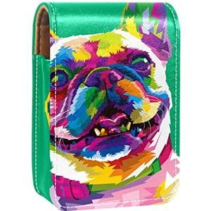 Kleurrijke Franse Bulldog Hond Lipgloss Houder Lippenstift Case Draagbare Mini Lipstick Opbergdoos Reizen Lipstick Organish Case met Spiegel voor Vrouwen., Meerkleurig, 9.5x2x7 cm/3.7x0.8x2.7 in