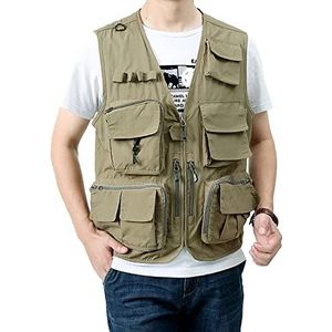 Heren Gilet Met Multi-Pocket Mouwloos Vest Zomer Ademend Vest Outdoor Casual Visgilet Multifunctioneel Reisfotografie Wandelvest,Khaki,6XL
