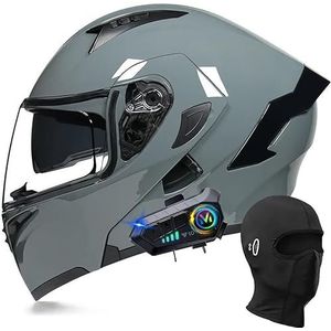 Modulaire Bluetooth-motorhelm, integraalhelm met opklapbaar dubbel vizier, met dubbele luidspreker en microfoon, DOT/ECE-goedgekeurd, voor volwassenen, mannen en vrouwen, maat M~XXL M,XL=61-62cm