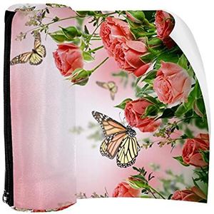Potlood Case Roze Rose en Vlinder Pouch Bag Pen Rits Tas voor Kantoorartikelen Reizen School Student Supplies