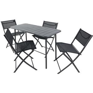 VCM 5-delige set bistroset eettafel tuinset balkonset stoel inklapbaar tafel tuin camping Sumila zwart