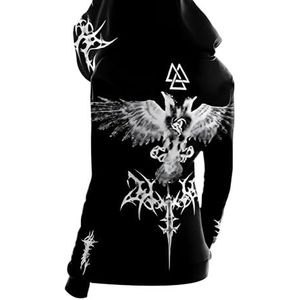 MYZTTZR Noorse Mythologie Odin Heren Zip Hoodie Viking Raaf Yggdrasil Tatoeage 3D-print Dames Sweatshirt Middeleeuws Walhalla Cadeau,Raven,3XL