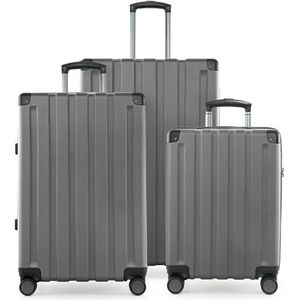 HAUPTSTADTKOFFER Q-Damm - set van 3 koffers - handbagage koffer 54 cm, middelgrote koffer 68 cm + grote reiskoffer 78 cm, harde schaal ABS, TSA, Zilver