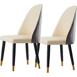 GEIRONV Modern design eetkamerstoel set van 2, houten poten keukenstoel microvezel lederen stoelen zachte gewatteerde zitting for kantoor lounge slaapkamer Eetstoelen (Color : Beige+dark Gray, Size