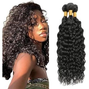 Salharer Water Wave Human Hair Bundles 3 Extension 50g/Per Machine Double Wefts Unprocessed Remy Weave Natural Black Color for Woman 26 28 30 Inch