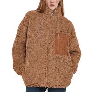 Damesjas Van Imitatiebont, Lange Ritssluiting, Shaggy Fleece Reversjas, Losse Pasvorm, Warme Winter(XL)