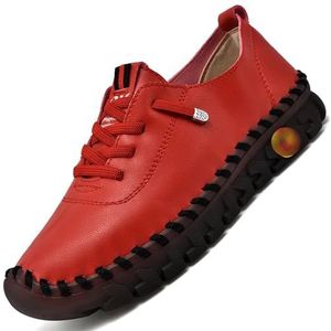 2024 Nieuwe orthopedische schoenen for dames, platte schoen met ronde kop, antislip onderkant, lederen zachte runderpees loafers met platte bodem (Color : Red, Size : 37)