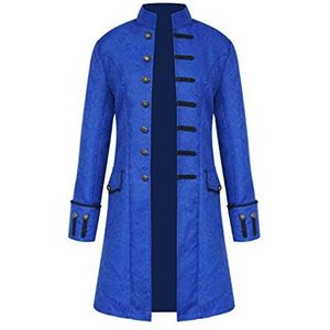 Diudiul gotische middeleeuwse slipjas Halloween kostuums voor mannen, steampunk vintage Victoriaanse japon stand kraag jas (Blue A,L)