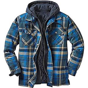 Heren Gewatteerde Shirts Houthakker Hooded Flanel Geruit Jas Dikke Gewatteerde Werkkleding Warme Thermische Fleece Bont Gevoerde Top Casual Jas (Color : A, Size : XL)