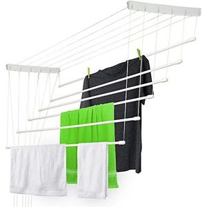 KADAX Plafondwasdroger, wasdroger voor het plafond 6, wanddroger met polyethyleen beklede stalen spijlen, plafonddroger, draagvermogen 12 kg (6x 110/wit)