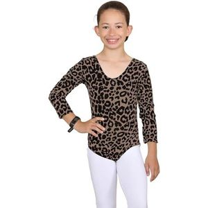 janisramone Meisjes Kids Leopard Print Lange Mouw Stretch Microvezel Dans Turnen Turnpakje Bodysuit Top, Bruine Luipaard, 7-8 jaar