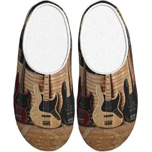 EdWal Gitaar Bas Muziekinstrumenten Print Winter Warme Slippers Indoor Anti-slip Pluche Slippers Ontspannen Thuis Voor Vrouwen Mannen, Zwart, 37.5 EU