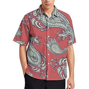 Retro Paisley Hawaiiaans overhemd voor heren, zomer, strand, casual, korte mouwen, button-down shirts met zak