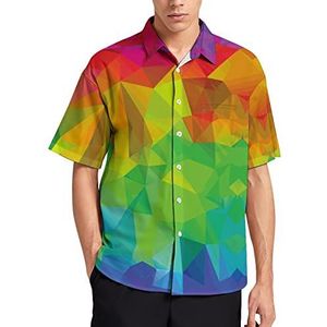 Veelhoekige Geometrische Regenboog Kleurrijke Mannen Korte Mouw T-Shirt Causale Button Down Zomer Strand Top Met Zak