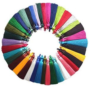 Fllumbo 40Pcs Lange Kwastjes 90Mm Ijs Zijde Kwastjes 20 Kleuren Met Lussen Zijdeachtige Floss Kwastje Hangers Bulk voor Oorbel Sieraden Maken Diy Bladwijzer Souvenir