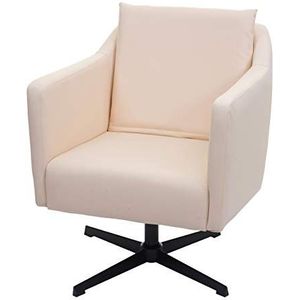 Mendler Lounge stoel HWC-H93b, fauteuil, cocktailstoel, relaxstoel met voetkruis, draaibaar - kunstleer crème-beige