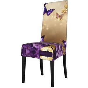 FRESQA Paarse vlinderprint elastische eetkamerstoelhoes met verwijderbare bescherming, geschikt voor de meeste stoelen zonder armleuningen