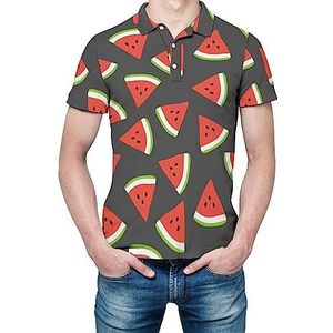 Red Watermelon Heren Shirt met korte mouwen Golfshirts Regular-Fit Tennis T-Shirt Casual Business Tops